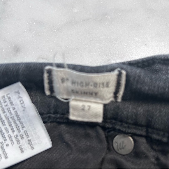 Madewell 9 inch High Rise Skinny Faded Black Denim Jeans Raw Hem - Picture 7 of 8